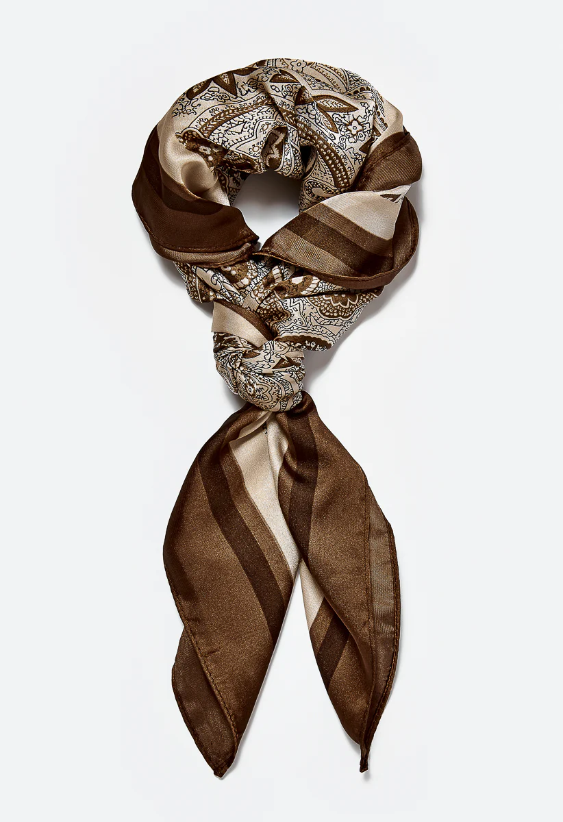 Remi Tan Print Silk Like Square Scarf
