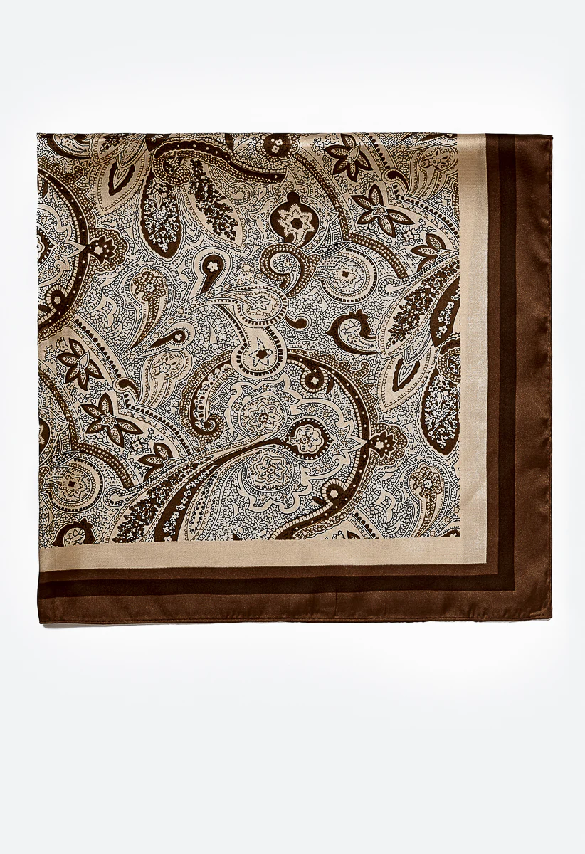 Remi Tan Print Silk Like Square Scarf - Image 3