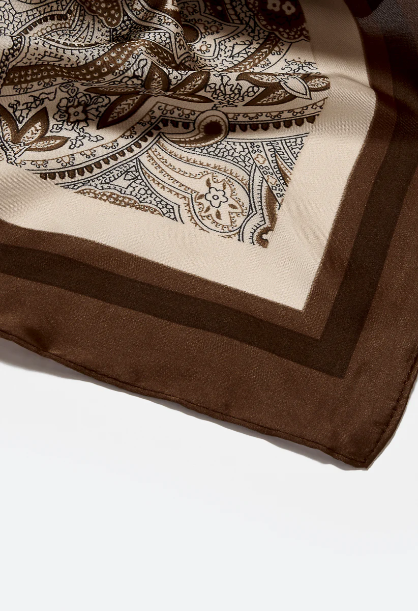 Remi Tan Print Silk Like Square Scarf - Image 4