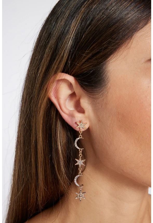 Remy Glass Stone Set Celestial Charm Drop Earrings