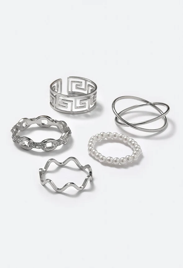 Rene Glass Pearls And Mix Motif Rings Pack - Image 3