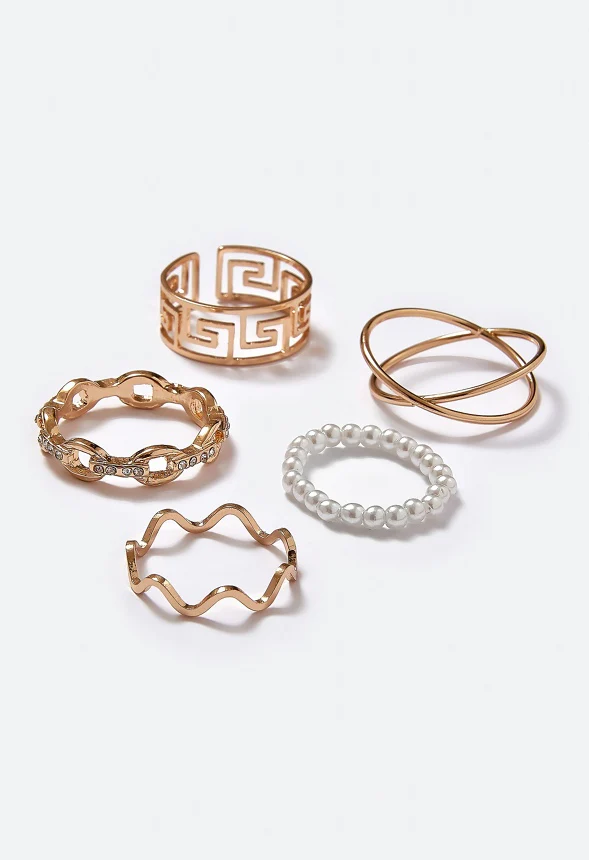 Rene Glass Pearls And Mix Motif Rings Pack - Image 3