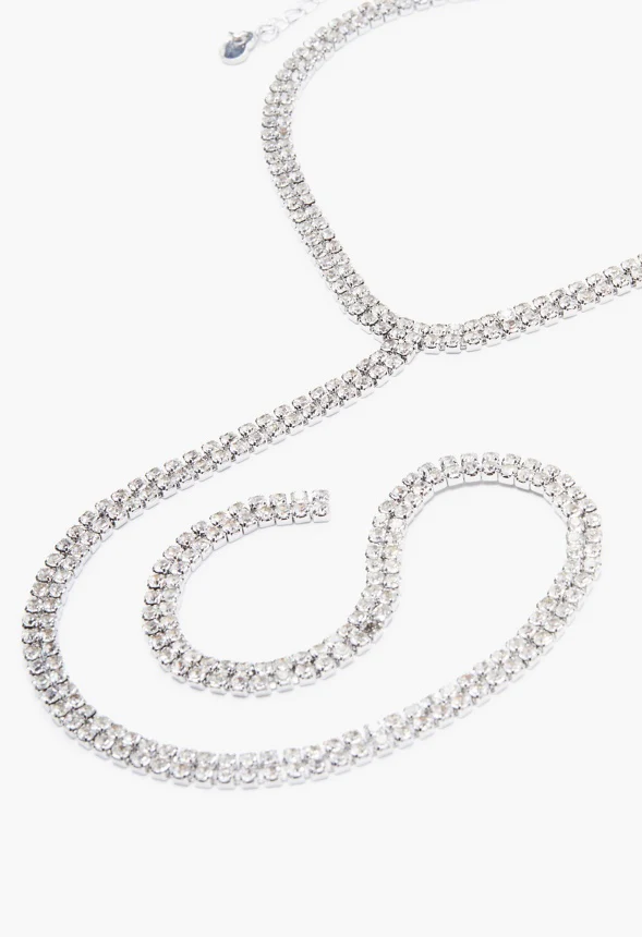 Rhinestone Choker Lariat Necklace - Image 3