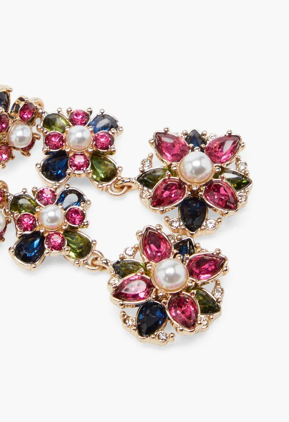 Rhinestone Floral Drop Earrings - Image 2