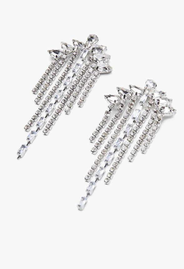 Rhinestone Fringe Drop Earrings - Image 2