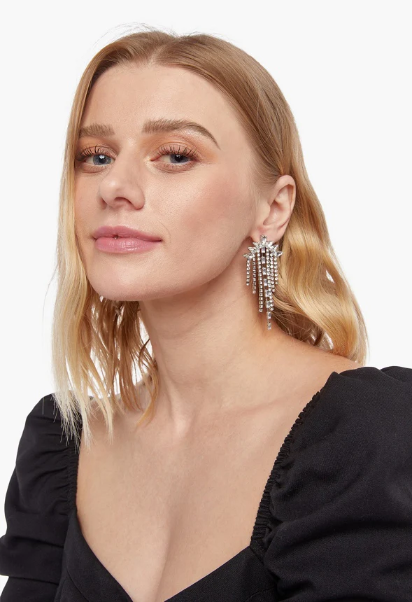 Rhinestone Fringe Drop Earrings - Image 3