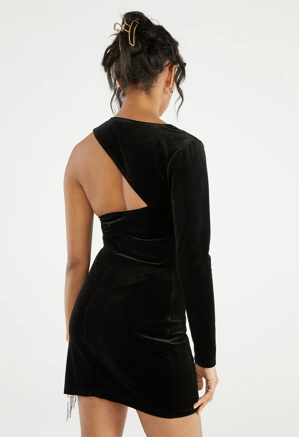 Rhinestone Fringe Velvet Dress - Image 2