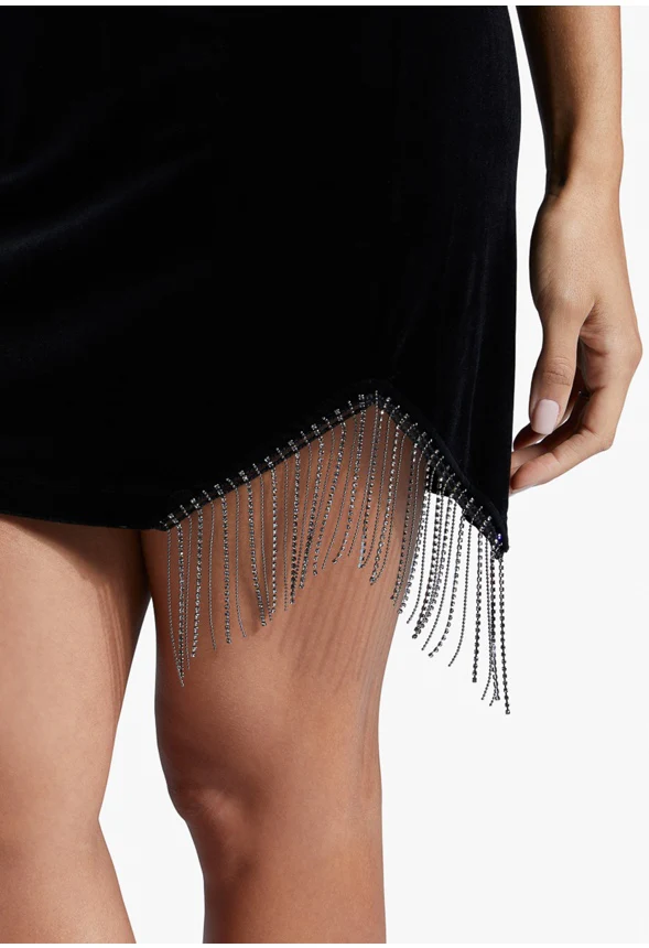 Rhinestone Fringe Velvet Dress - Image 4