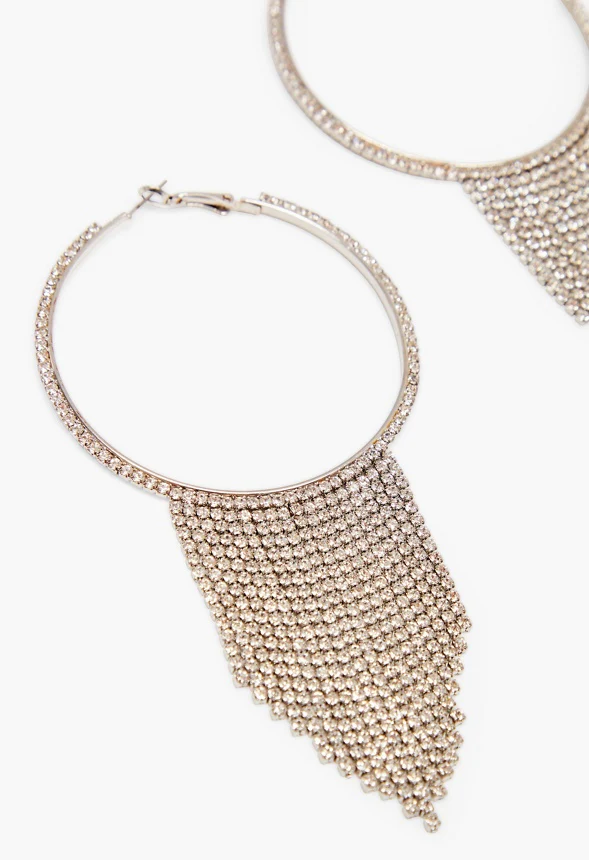 Rhinestone Hoop With Fringe Earrings - Image 2