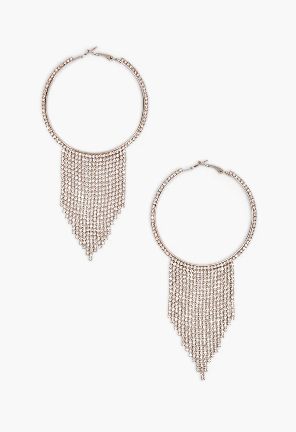 Rhinestone Hoop With Fringe Earrings - Image 3