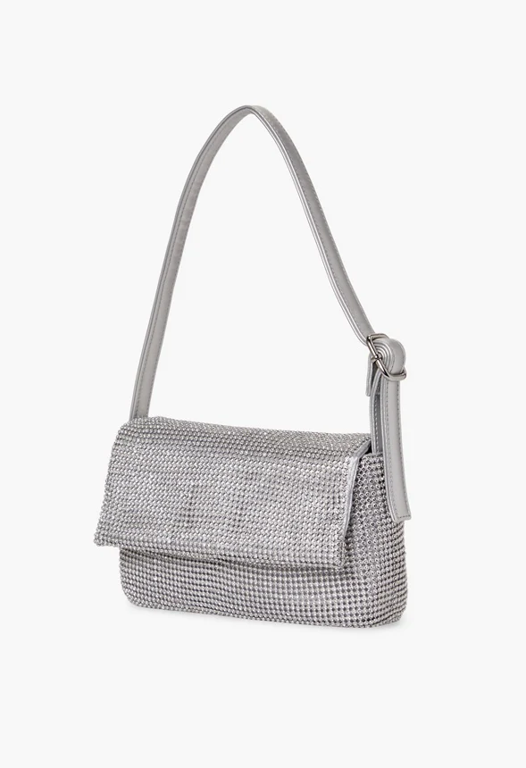 Rhinestone Mesh Shoulder Bag With Buckle Strap - Image 4