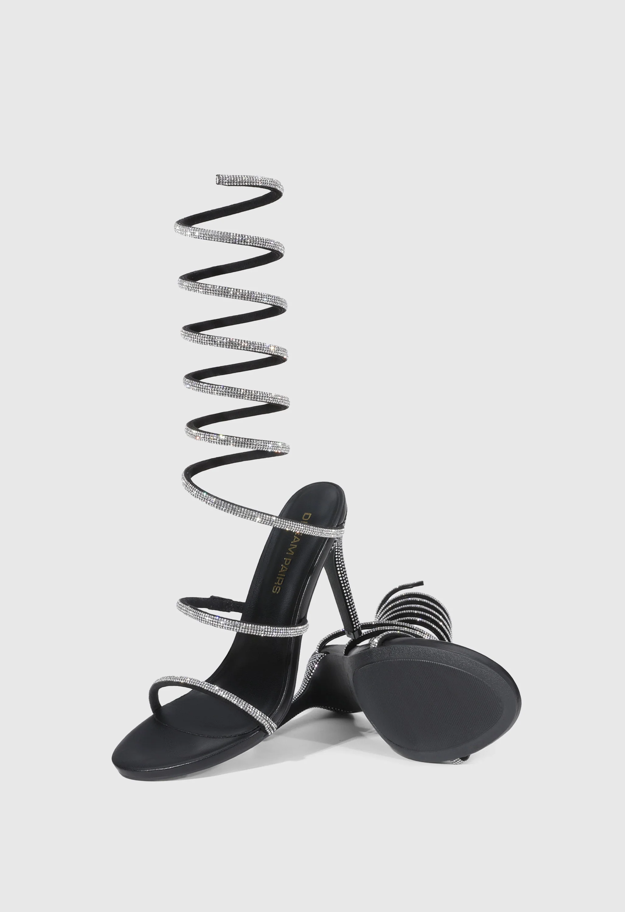 Rhinestone Spiral Wrap Heel Sandals - Image 5