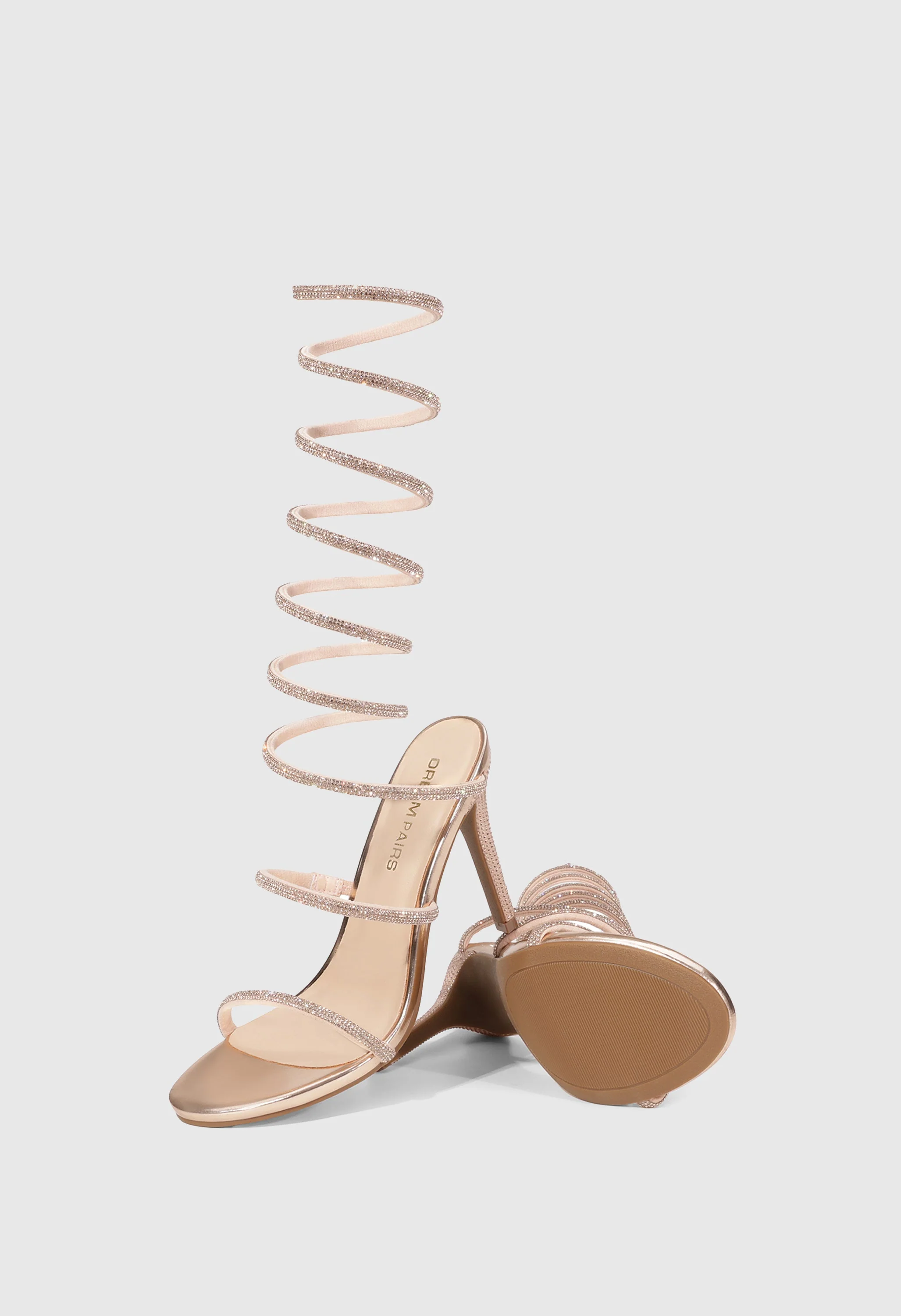 Rhinestone Spiral Wrap Heel Sandals - Image 6