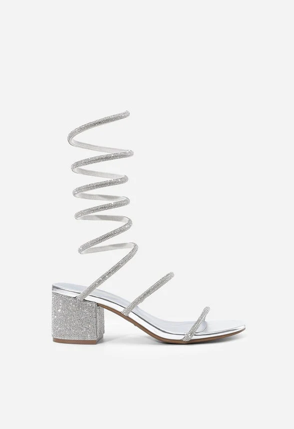Rhinestone Strappy Chunky Sandals - Image 4