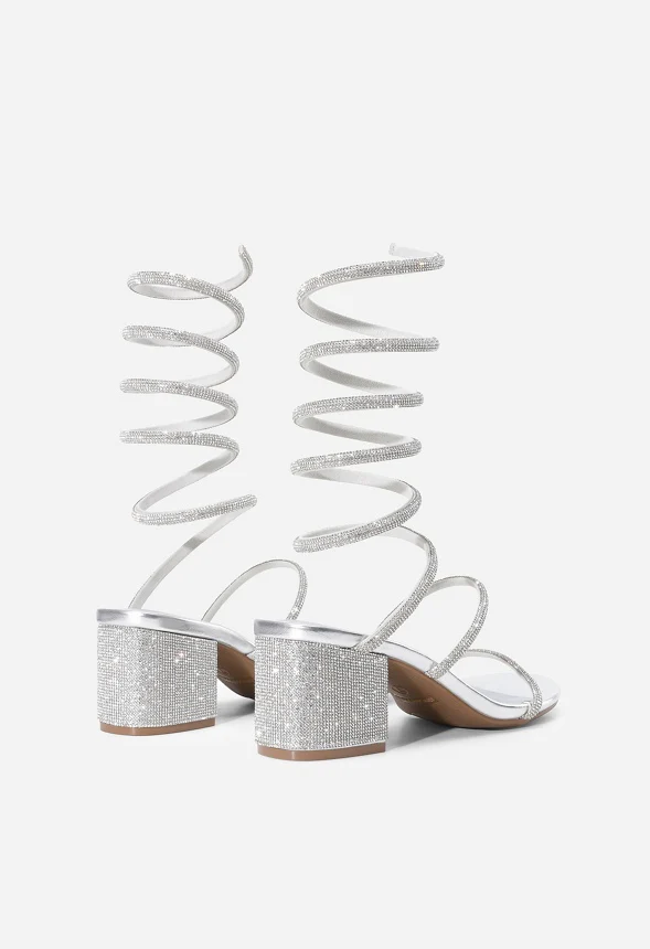 Rhinestone Strappy Chunky Sandals - Image 5