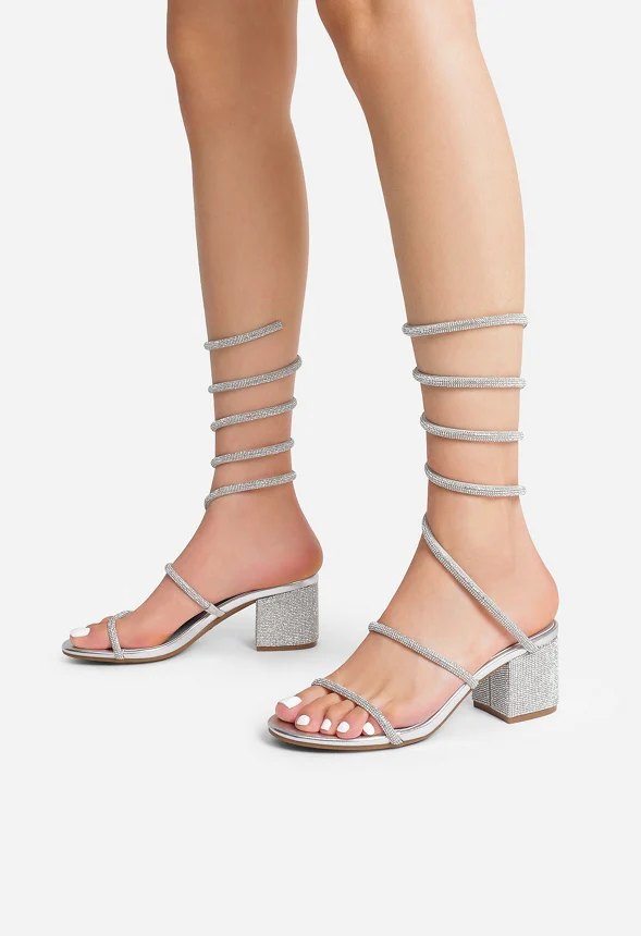 Rhinestone Strappy Chunky Sandals - Image 6