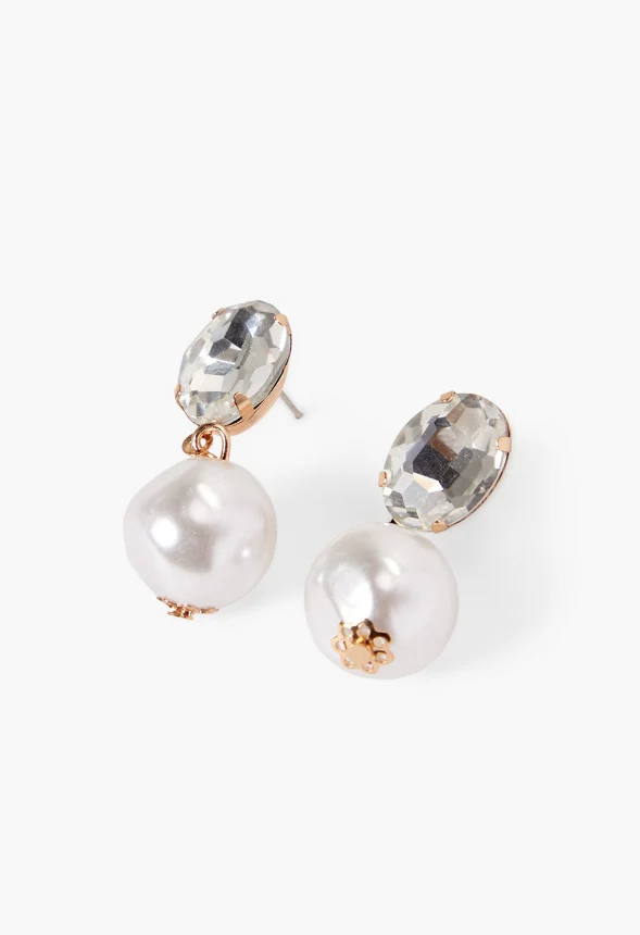 Rhinestone Stud With Pearl Drop Earrings - Image 2