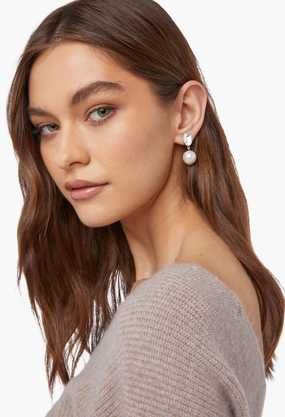 Rhinestone Stud With Pearl Drop Earrings - Image 3