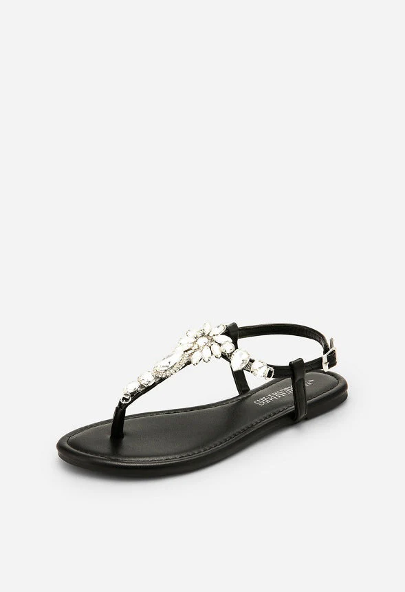Women Dressy Rhinestone T-Strap Thong Flat Sandals - Image 4