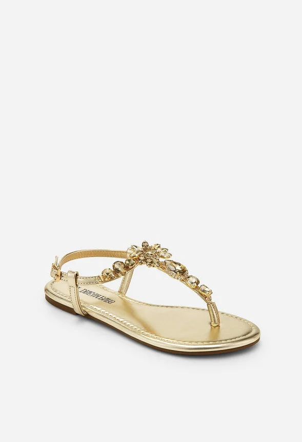 Women Dressy Rhinestone T-Strap Thong Flat Sandals - Image 2