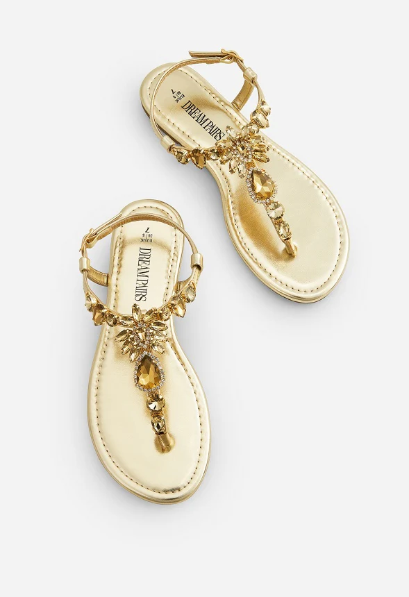 Women Dressy Rhinestone T-Strap Thong Flat Sandals - Image 4