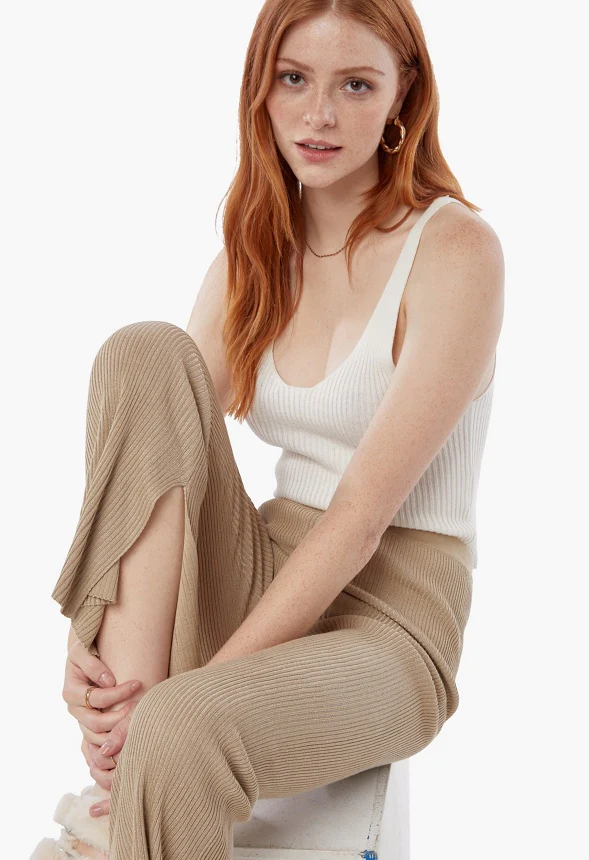 Rib Pants With Split Hem - Image 4