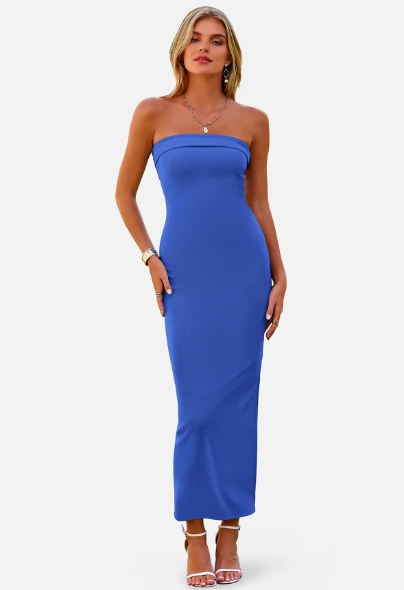 Ribbed Strapless Bodycon Maxi Tube Dress - Image 2