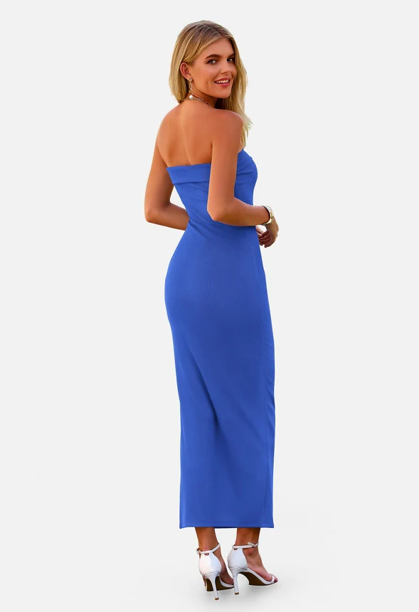 Ribbed Strapless Bodycon Maxi Tube Dress - Image 3