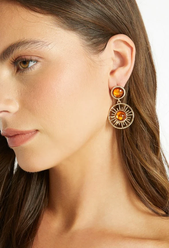 Roma Sun Drop Earrings With Brown Inlay - Image 2
