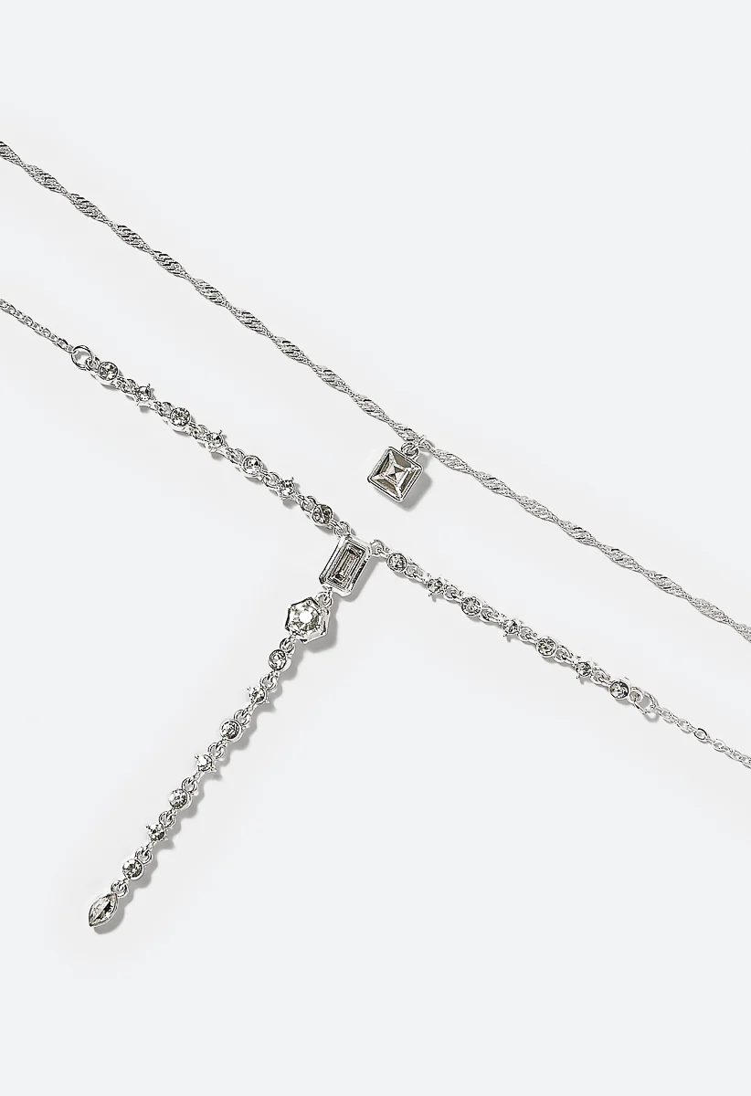Rosa 2 Row Glass Stone and Mixed Chains Y Necklace - Image 3