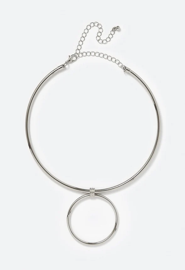 Rox Wire Collar Necklace With Metal Ring Pendant - Image 2
