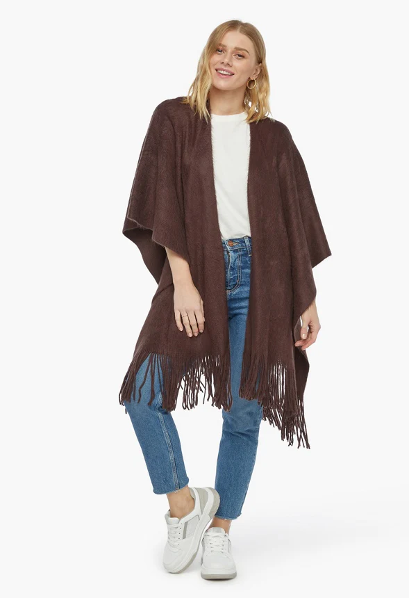 Ruana With Fringe Trim - Image 3