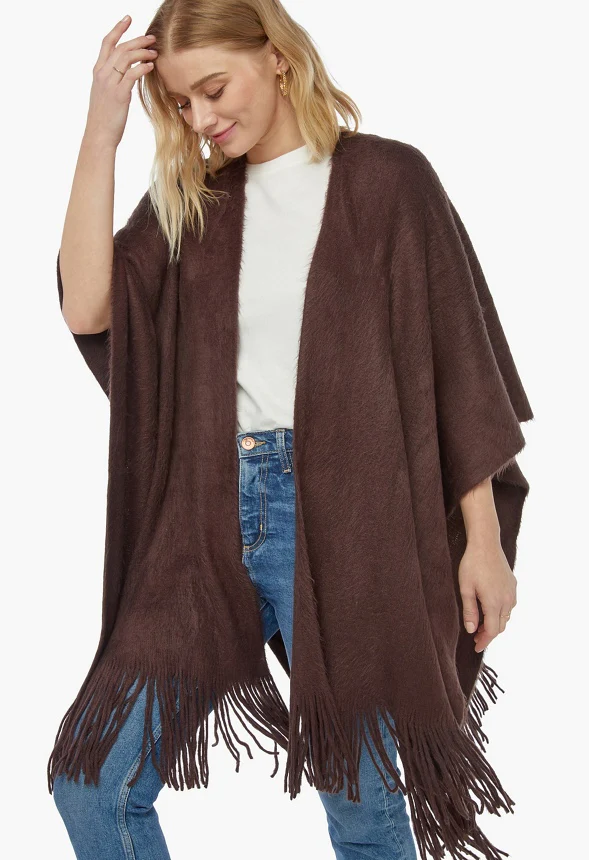 Ruana With Fringe Trim - Image 4