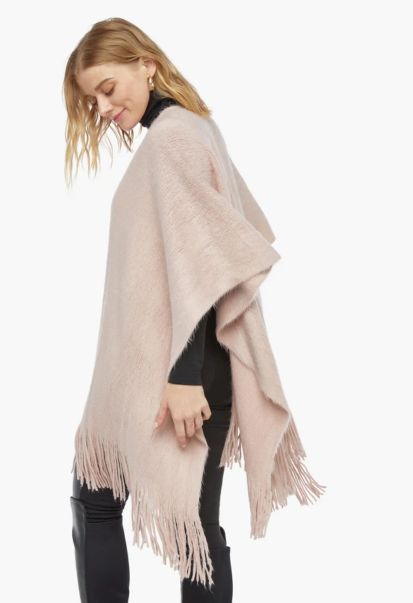 Ruana With Fringe Trim - Image 2