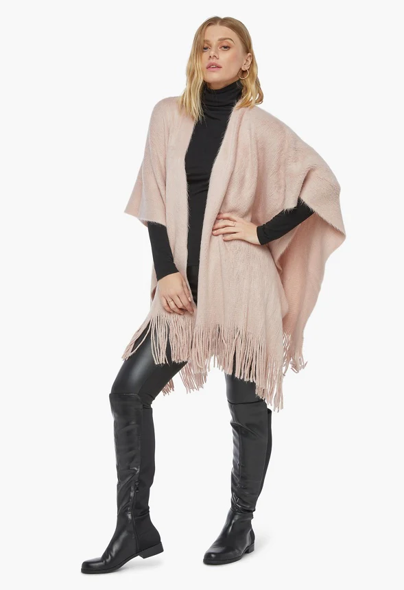Ruana With Fringe Trim - Image 3