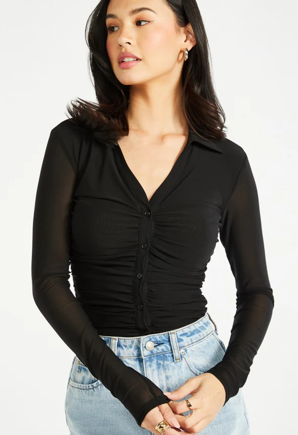 Ruched Button Front Top - Image 2