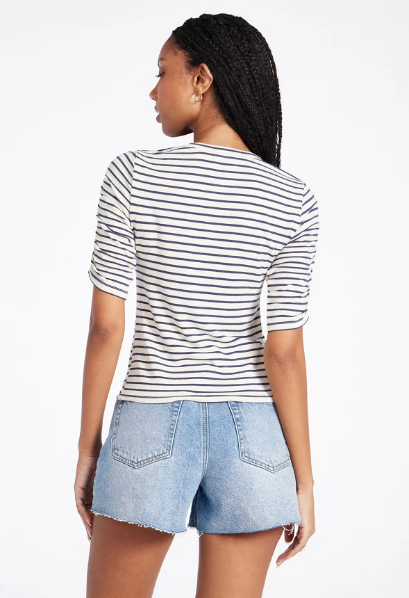 Ruched Elbow Sleeve Tee - Image 2