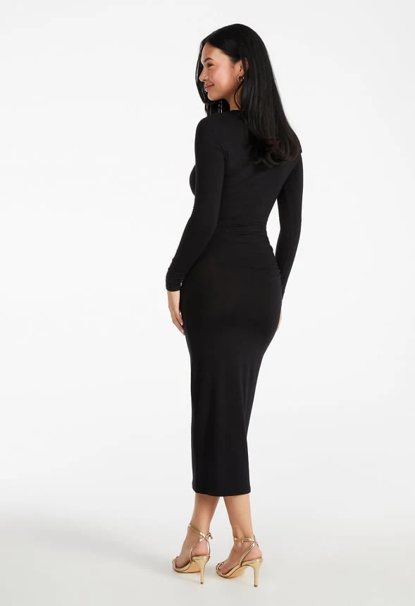 Ruched Long Sleeve Midi Dress - Image 2