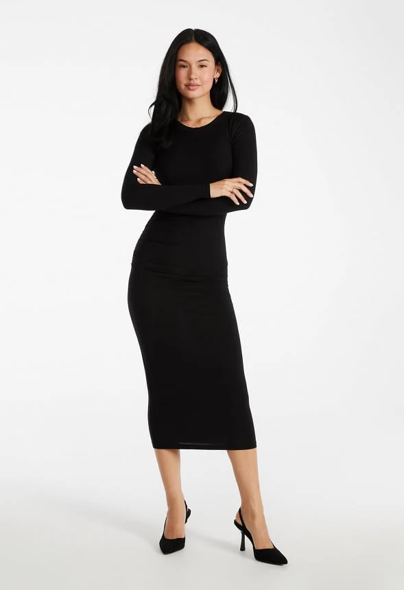 Ruched Long Sleeve Midi Dress - Image 5