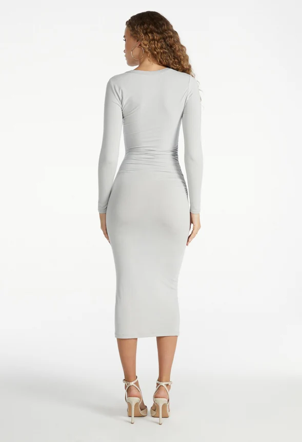 Ruched Long Sleeve Midi Dress - Image 2
