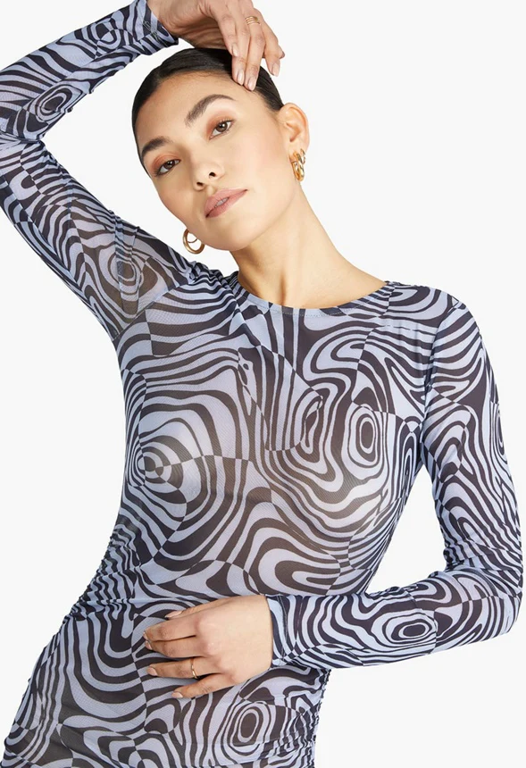 Ruched Mesh Midi Dress - Image 3