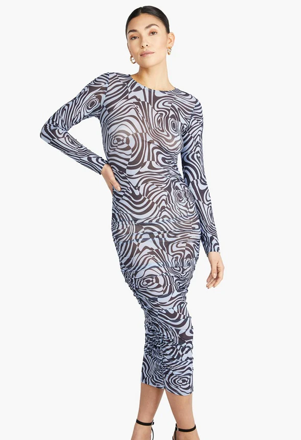 Ruched Mesh Midi Dress - Image 4