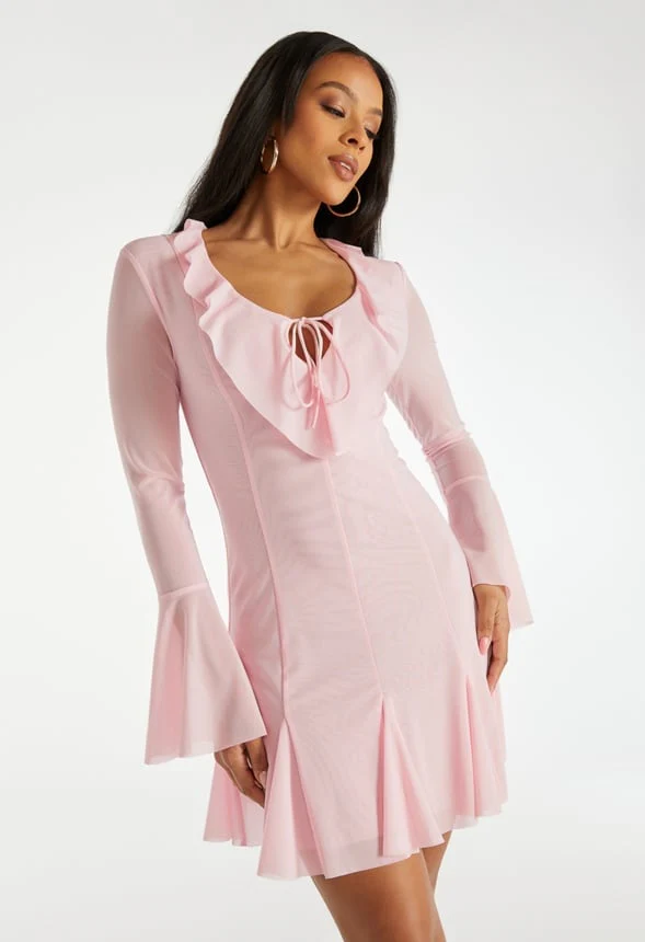 Ruffle Long Sleeve Mini Dress - Image 3