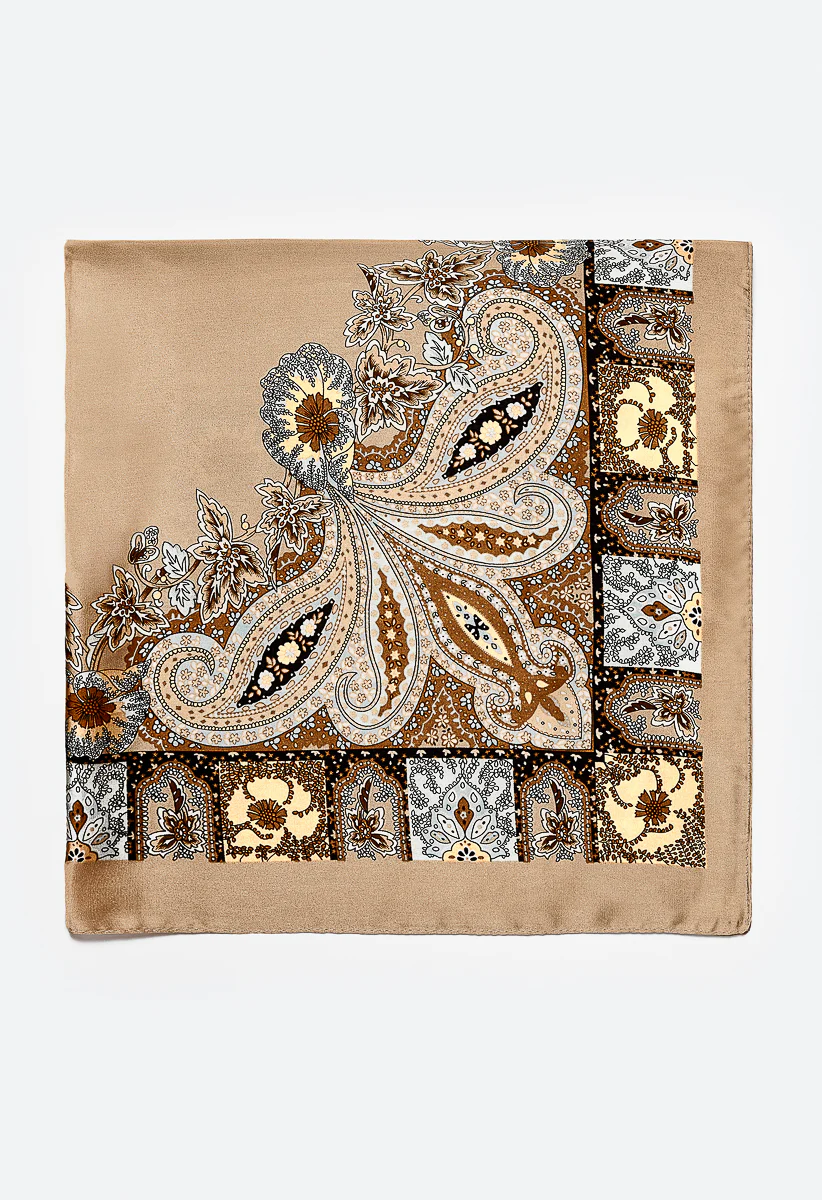 Rui Paisley Mix Silk Like Square Scarf - Image 3
