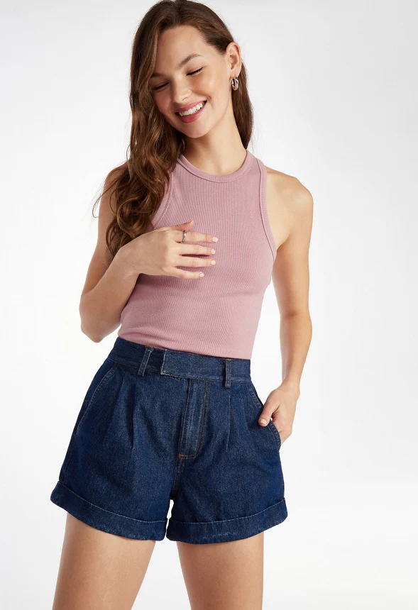 Rumi Pleated Denim Trouser Shorts - Image 3