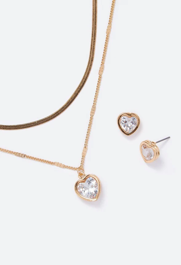 Ryan Cubic Zirconia Heart Stud and Necklace Set - Image 3