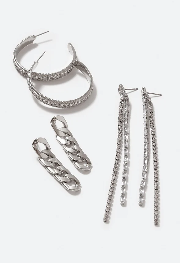Rylan Cubic Zirconia 3 Pair Pack Mix Earrings - Image 3