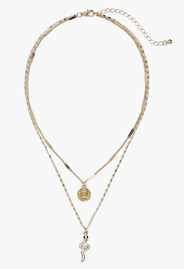 Sadie Layered Necklace With Coin And Snake Drops - Image 3