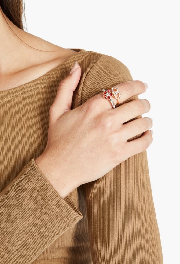 Sara Flower and Navette Mixed Ring Stack - Image 2