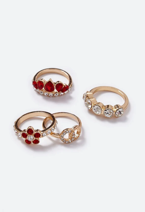 Sara Flower and Navette Mixed Ring Stack - Image 3